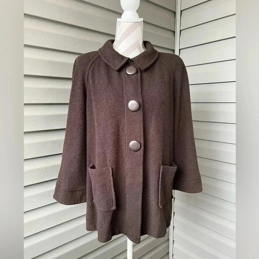 St John Womens Brown Waffle knit Button Down Sweater Cardigan Sz 12